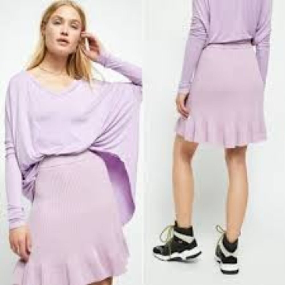 Free People Solid Gold Ribbed Knit Orchid Purple Mini Skirt Size XL